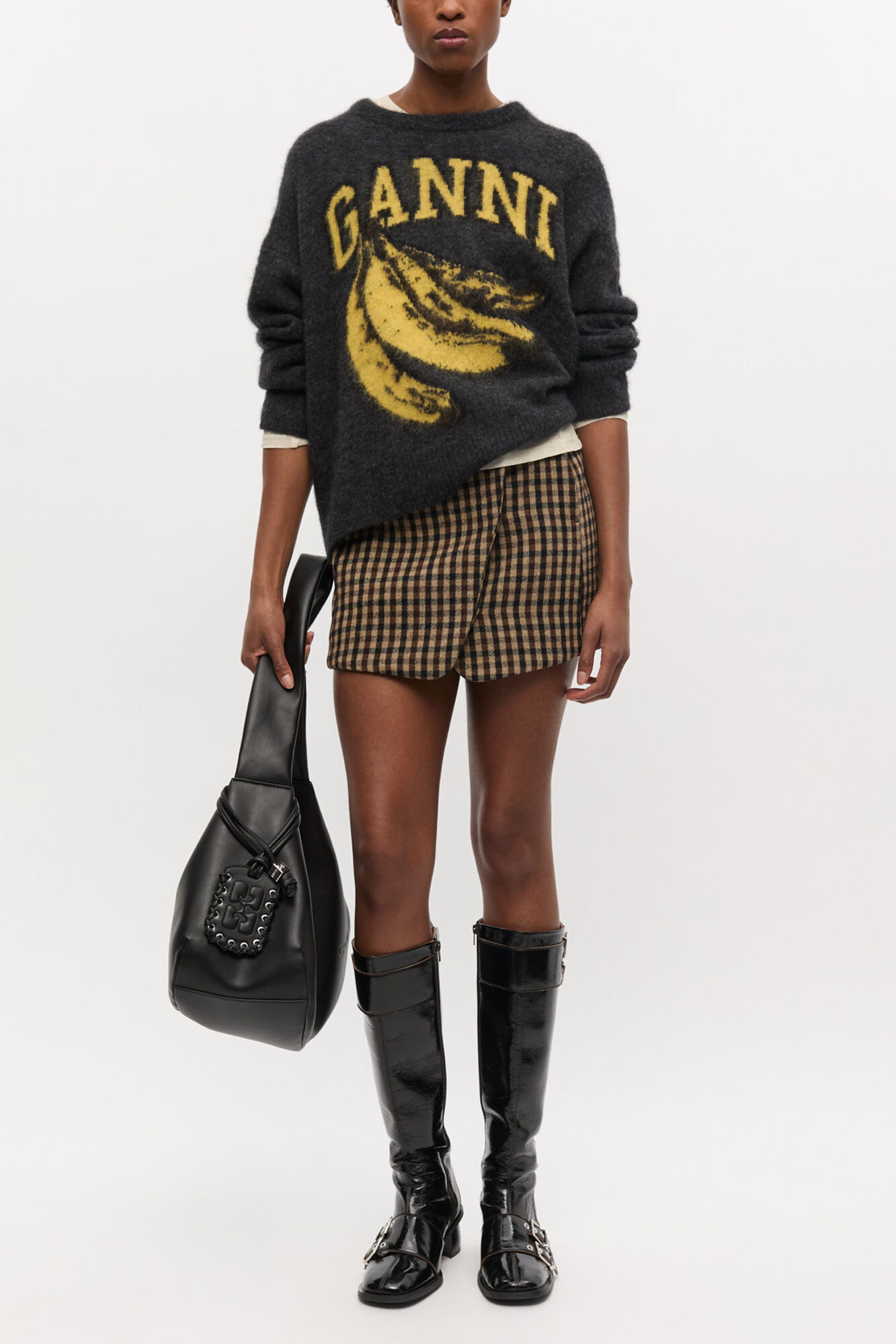 Black Banana Graphic Jumper, Alpaca, in colour Phantom - 1 - GANNI