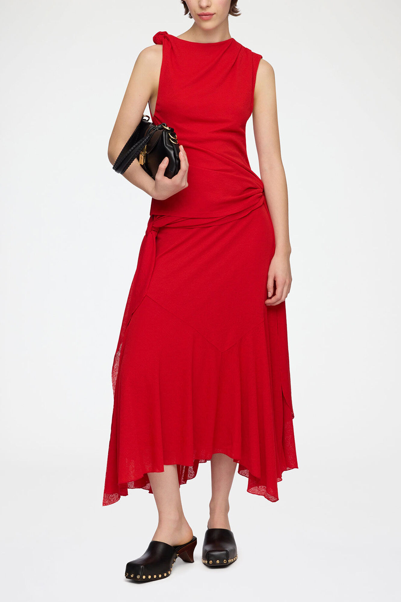 Robe longue en maille chin&eacute;e, Recycled Polyester, in colour Goji Berry - 1 - GANNI