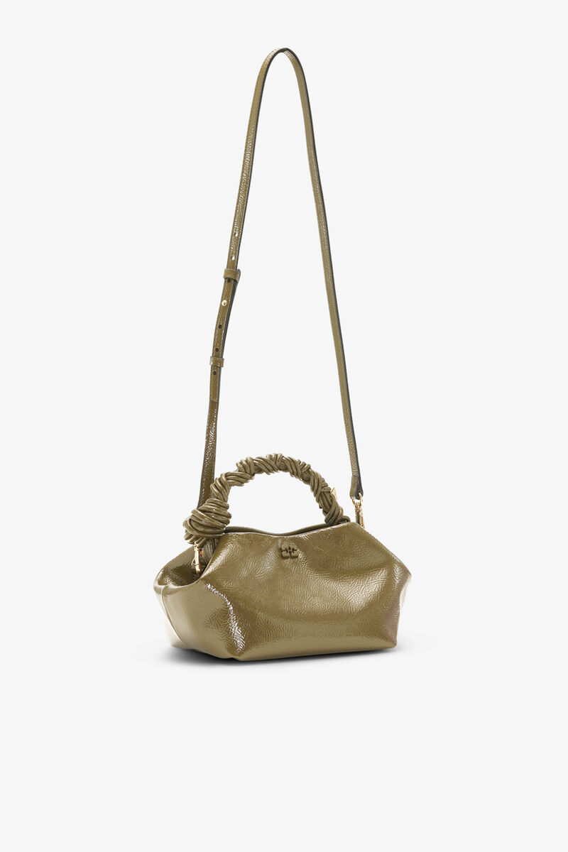Olive Green Patent Small Bou Bag, Recycled Leather, in colour Military Olive - 2 - GANNI