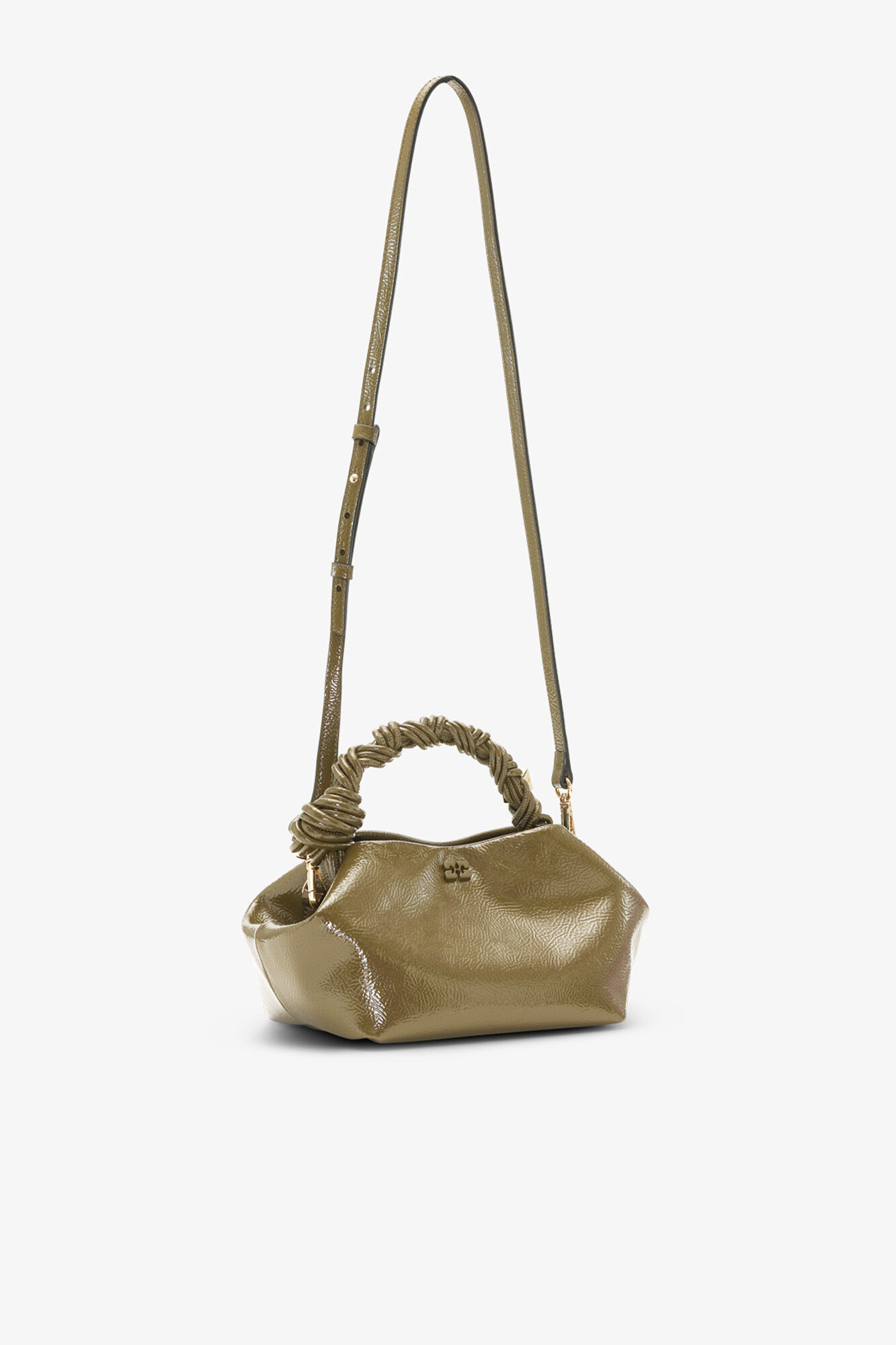 Olive Green Patent Small Bou Bag, Recycled Leather, in colour Military Olive - 2 - GANNI