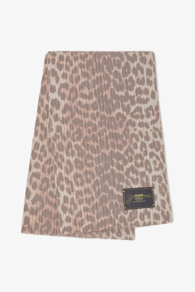 Leopard Wool Knit Scarf, Leopard