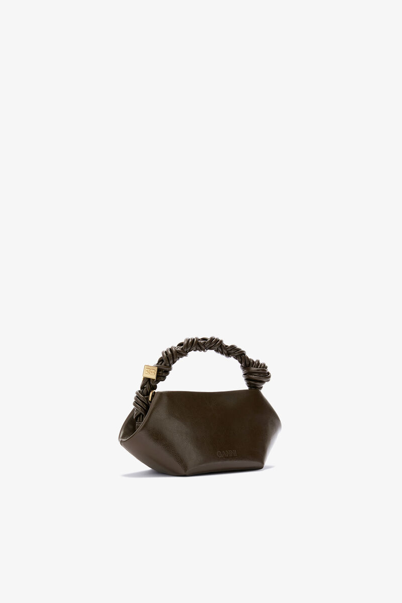 Green Crinkle Mini Bou Bag, Polyurethane, in colour Dark Olive - 2 - GANNI