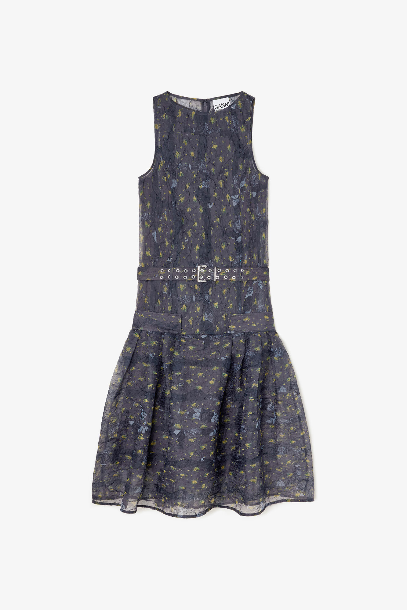 Robe en organza Shibori, Recycled Polyester, in colour Black Sand - 1 - GANNI