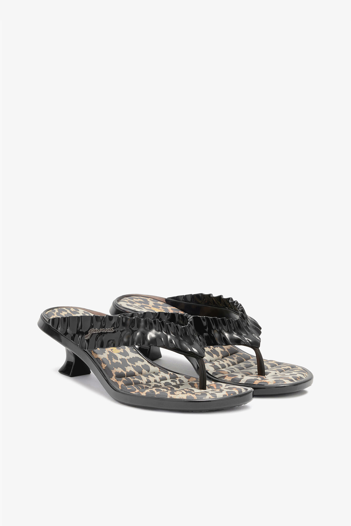 Melissa Thong Kitten Heel in Leopard, Polyvinyl Chloride, in colour Black - 2 - GANNI
