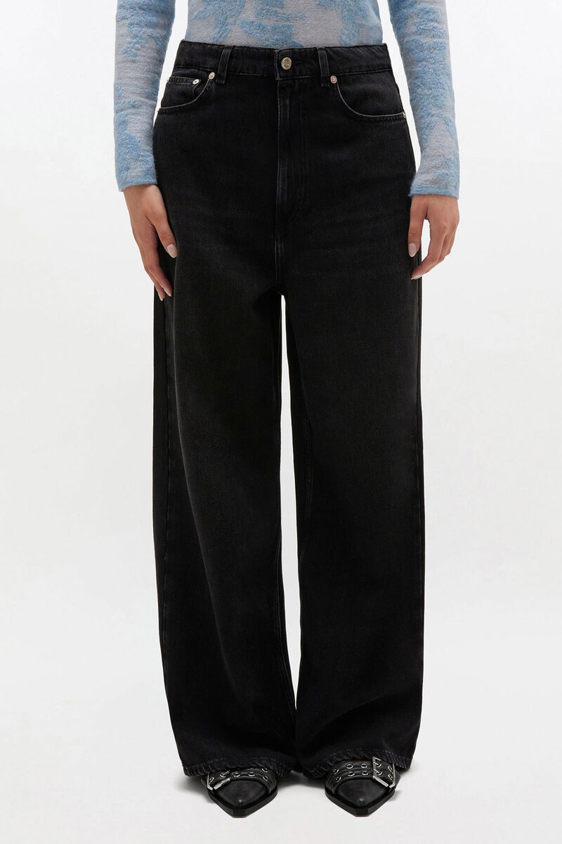 Jean baggy noir d&eacute;lav&eacute;, Organic Cotton, in colour Black Washed - 1 - GANNI