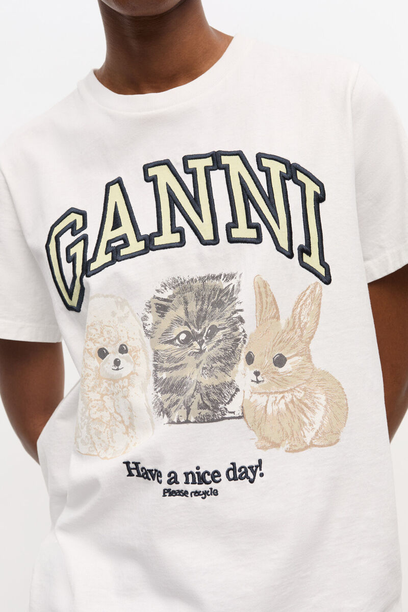 White Animal Print T-shirt, Organic Cotton, in colour Bright White - 4 - GANNI