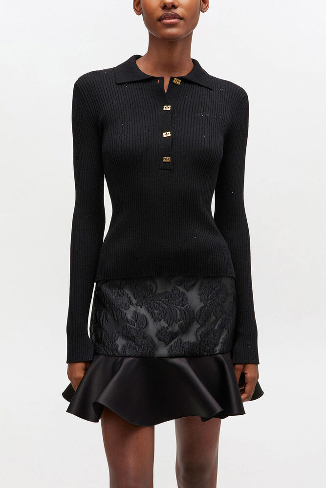 Fine Sequin Knitted Polo, Black