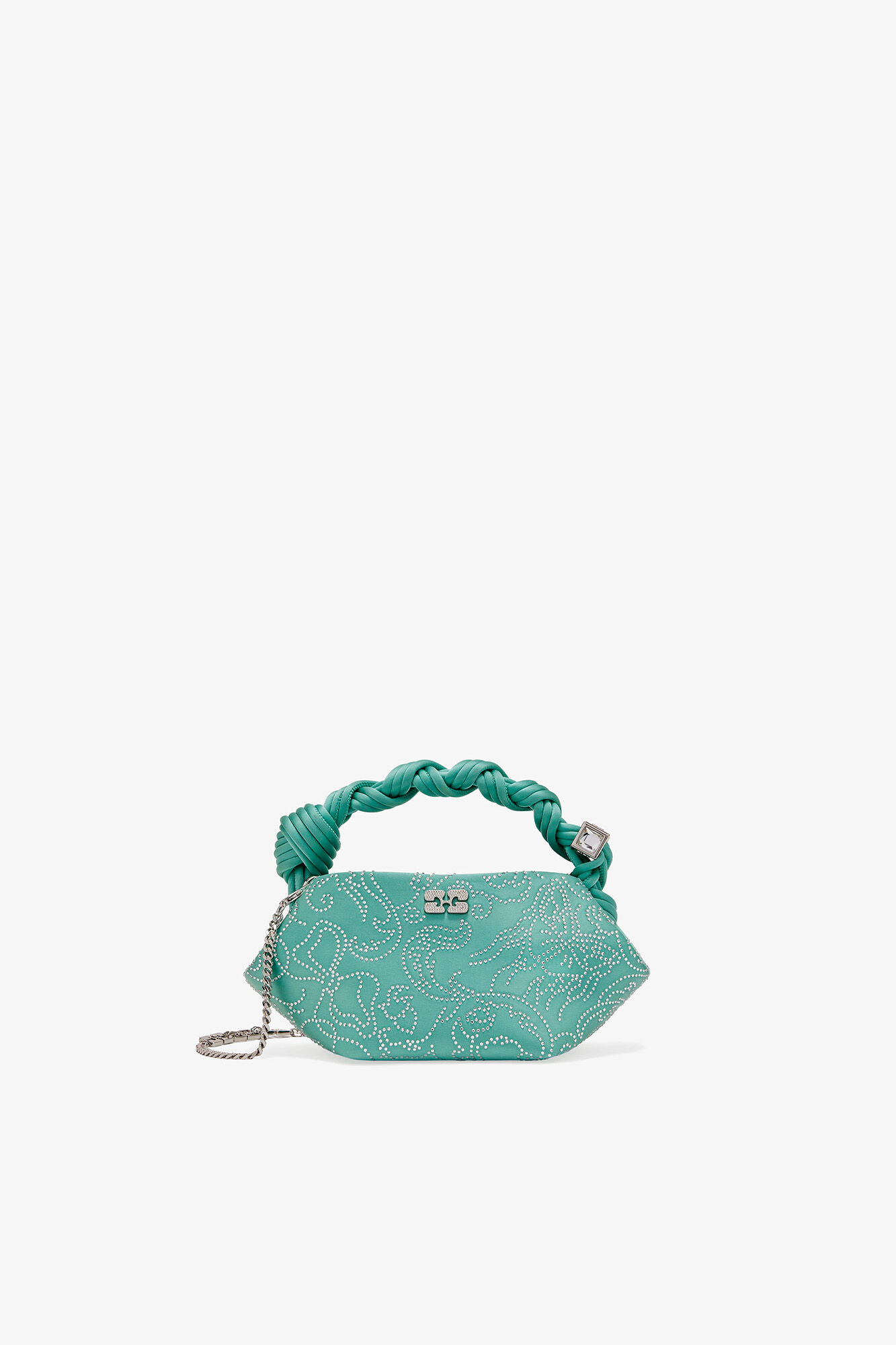 Green Rhinestone Mini Bou Bag, Recycled Polyester, in colour Brook Green - 1 - GANNI