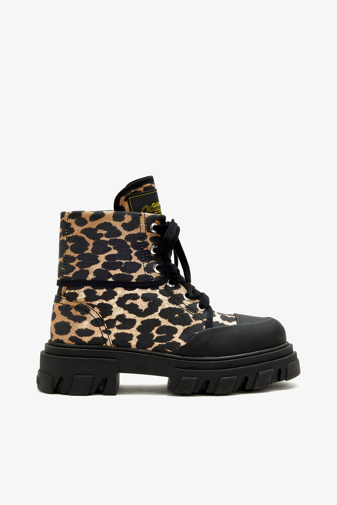 Trail Boots in Leopard Denim, Almond Milk