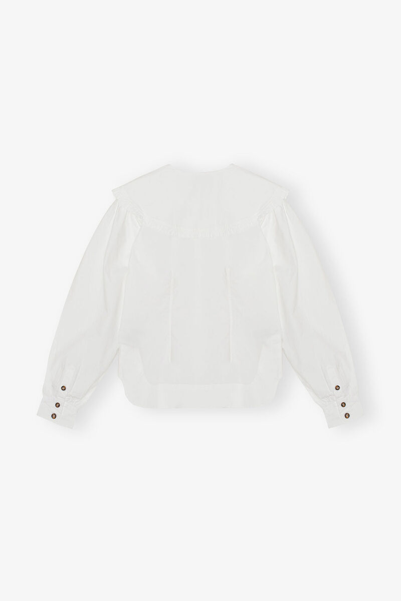 White Frill Collar Poplin Shirt, Cotton, in colour Bright White - 2 - GANNI