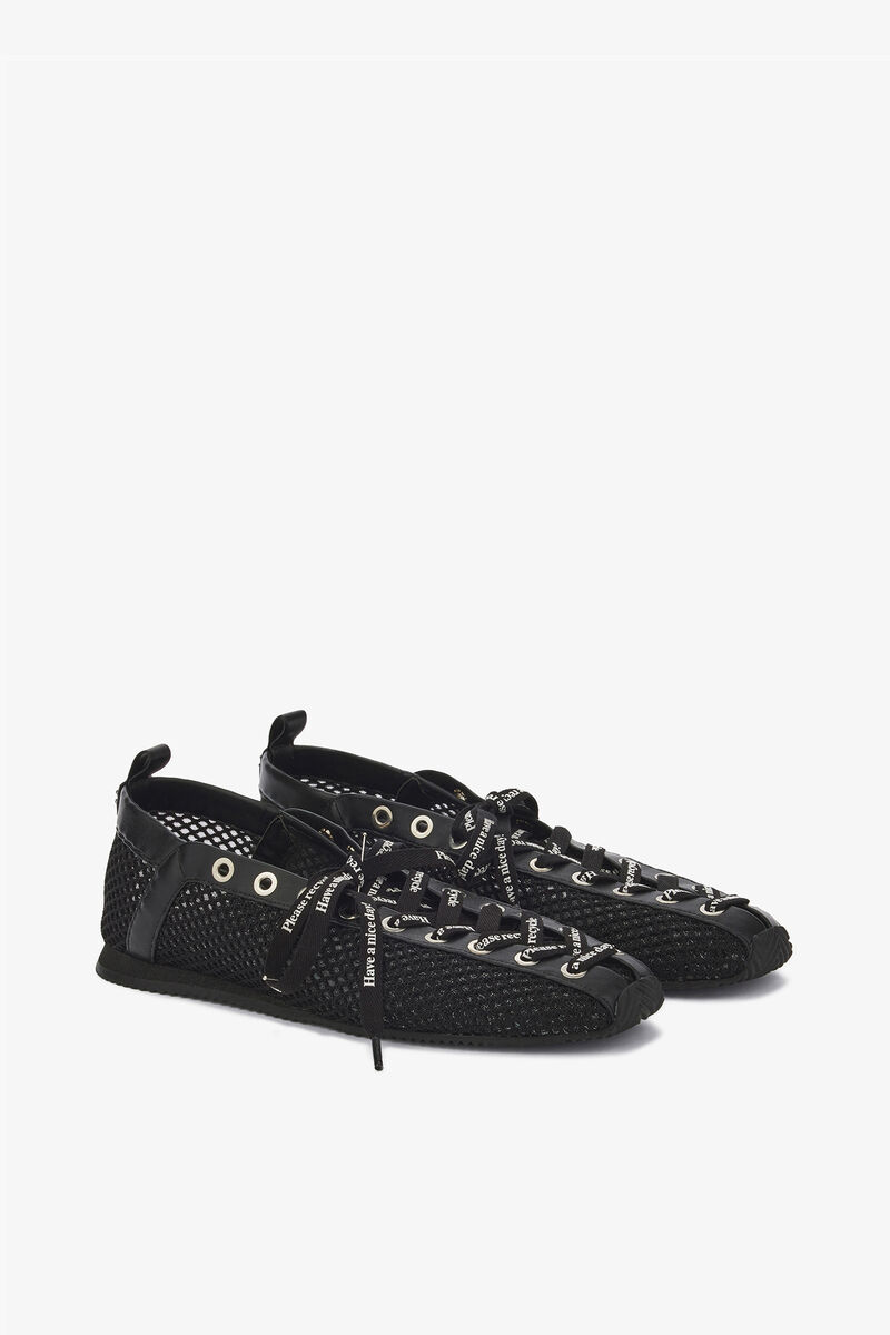 Sporty Ballerina in Black Mesh, Recycled Polyester, in colour Black - 4 - GANNI