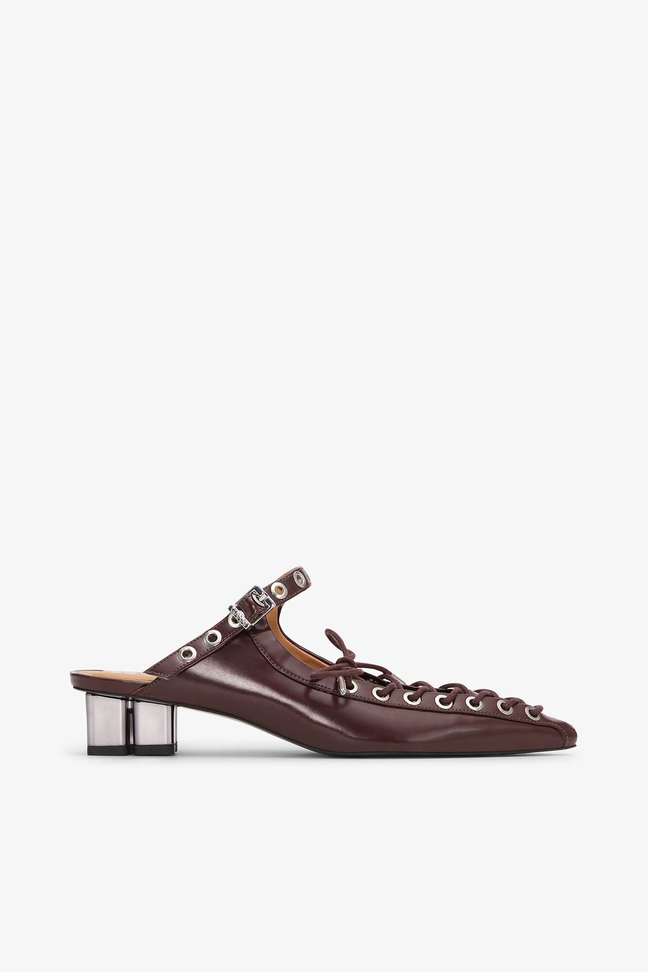 Mules &agrave; lacets en Oleatex marron, Oleatex&trade;, in colour Tawny Port - 1 - GANNI