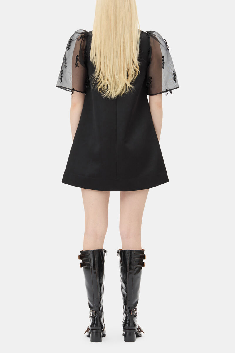 Mini-robe en organza &agrave; franges noire, Recycled Polyester, in colour Black - 4 - GANNI