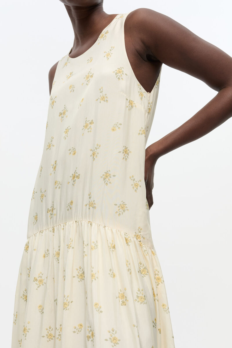 Robe blanche &agrave; fleurs, Viscose, in colour Antique White - 3 - GANNI