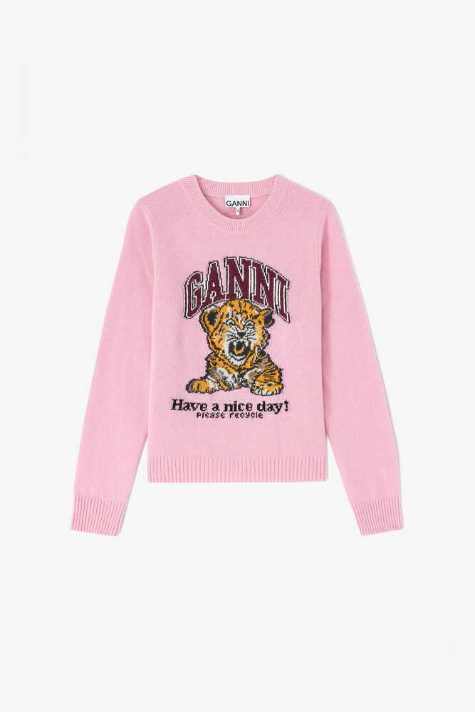 Graphic Wool Sweater, Chalk Pink
