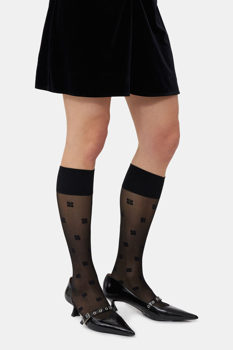 Black Butterfly Lace Socks, Recycled Polyamide, in colour Black - 1 - GANNI