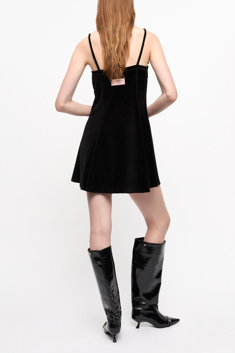 Velour Mini Dress, Organic Cotton, in colour Black - 2 - GANNI