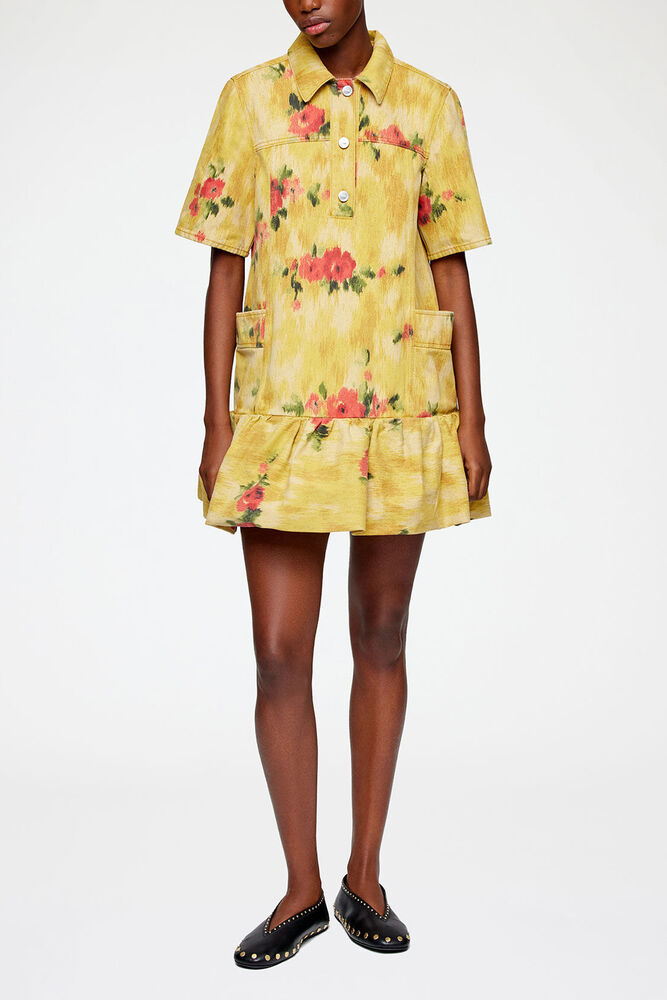 Dress in Yellow Printed Denim, Vibrant Yellow