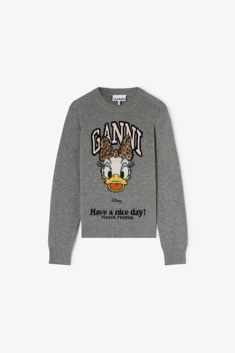 Daisy Duck Graphic Wool Jumper, Wool, in colour Paloma - 1 - GANNI