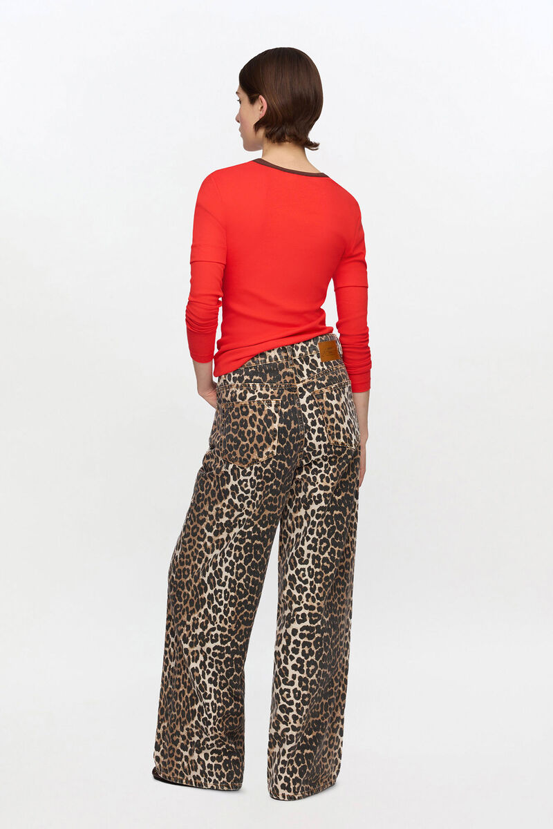 Long-sleeve Top in Red, Organic Cotton, in colour High Risk Red - 2 - GANNI