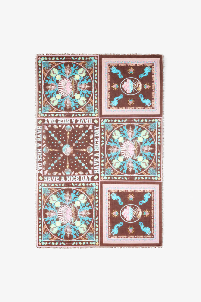 Pareu Scarf in Printed Cotton, Multicolour