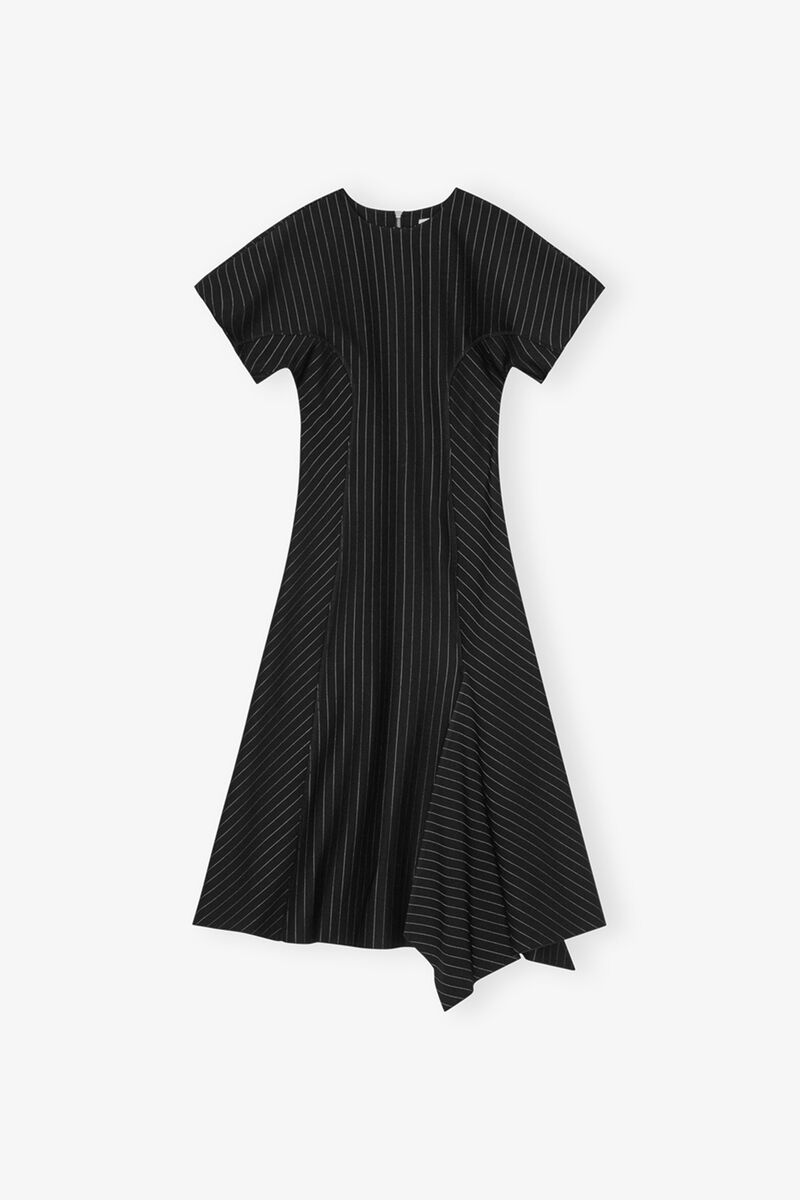 Black Pinstripe Long Dress, LENZING&trade; ECOVERO&trade;, in colour Black - 1 - GANNI