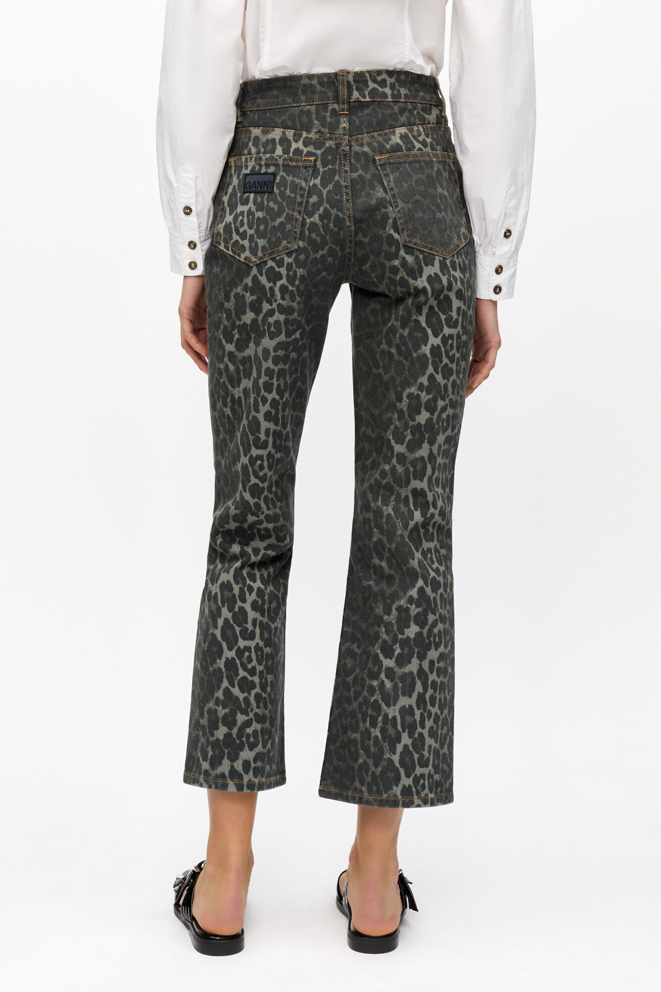 Betzy Jeans in Grey Leopard Print, Organic Cotton, in colour Gray Pinstripe - 3 - GANNI