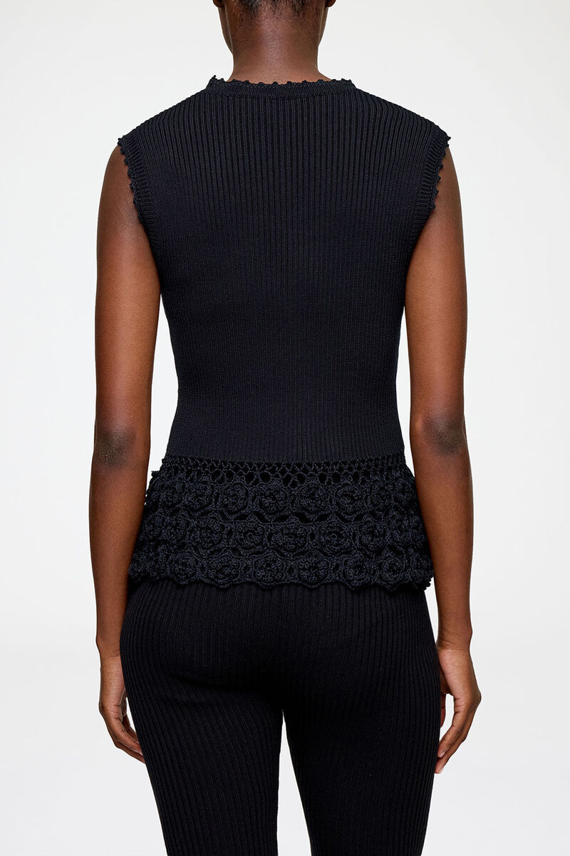 Vest in Cotton Crochet, Organic Cotton, in colour Black - 3 - GANNI