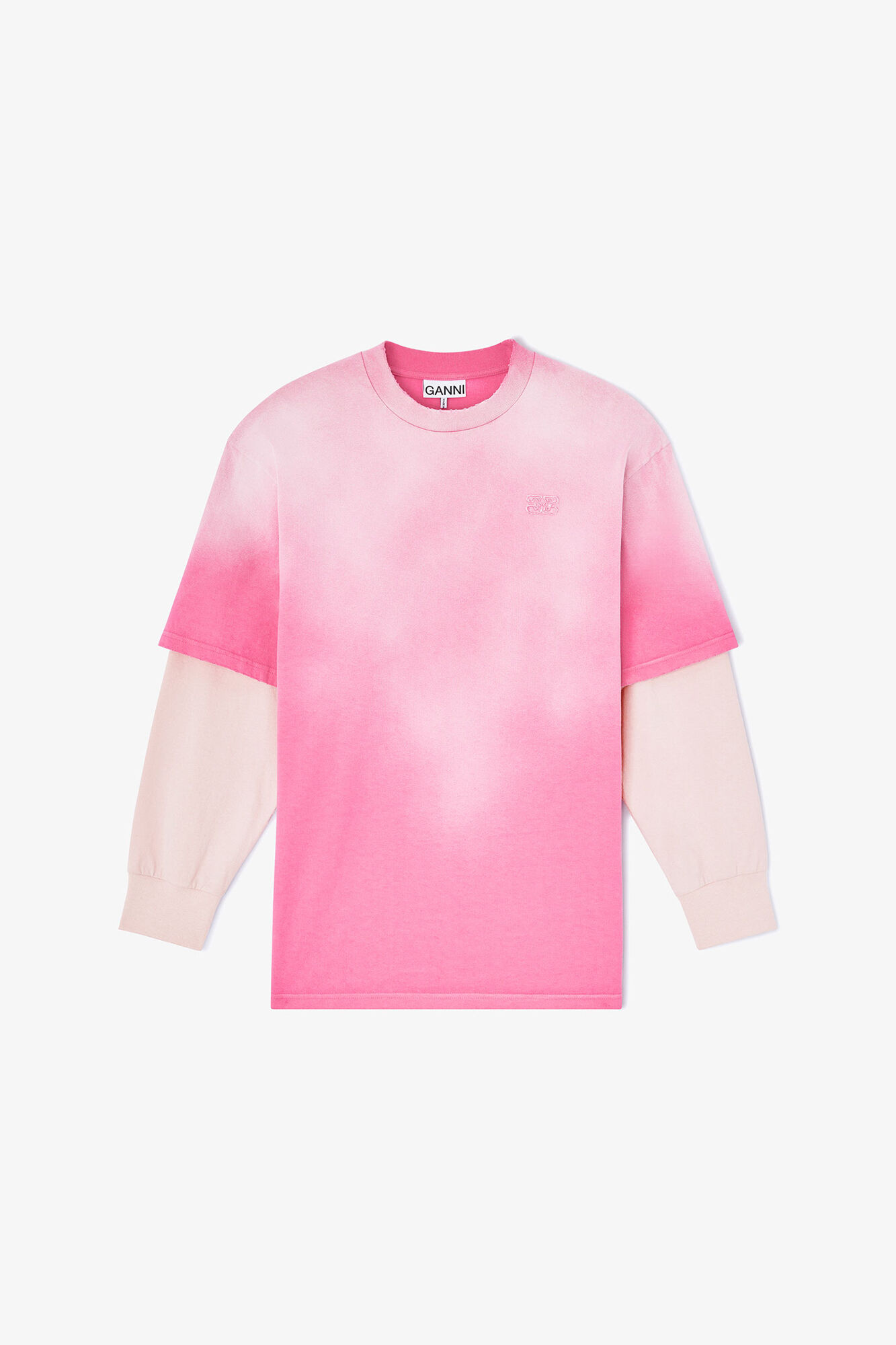 T-shirt &agrave; manches longues en jersey d&eacute;lav&eacute;, Organic Cotton, in colour Chalk Pink - 1 - GANNI
