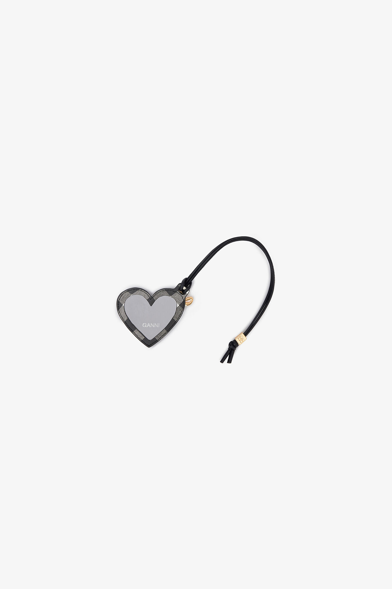 Black Bou Heart Mirror, Recycled Leather, in colour Black - 2 - GANNI