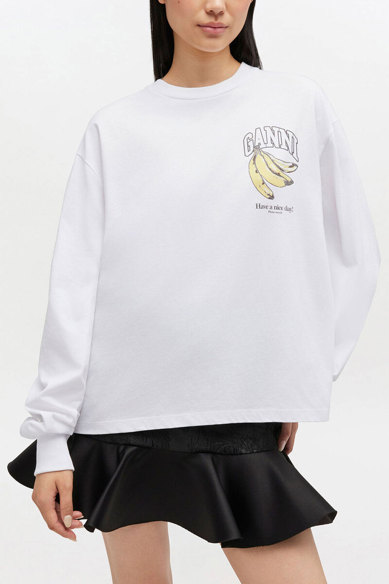 Long-sleeve Fruit T-shirt, Organic Cotton, in colour Bright White - 1 - GANNI