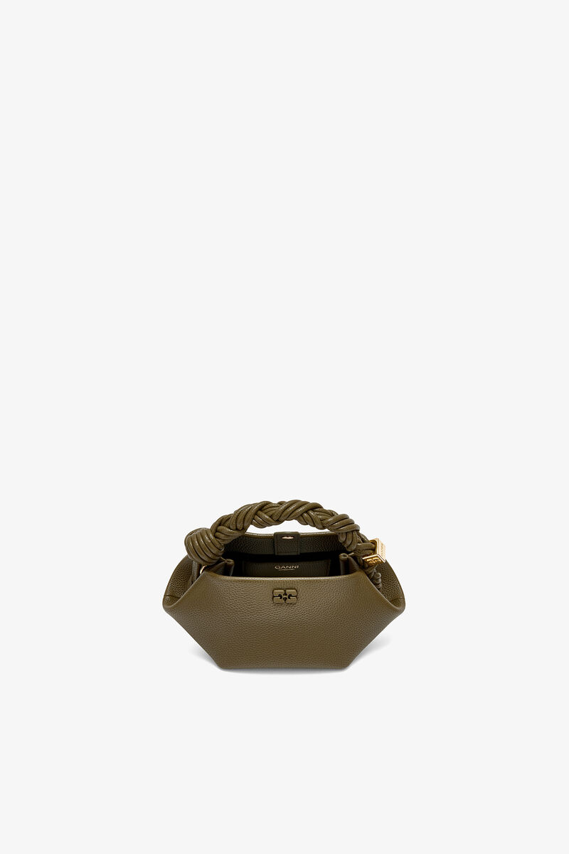 Mini Bou Bag in Green Grained, Recycled Polyester, in colour Military Olive - 3 - GANNI