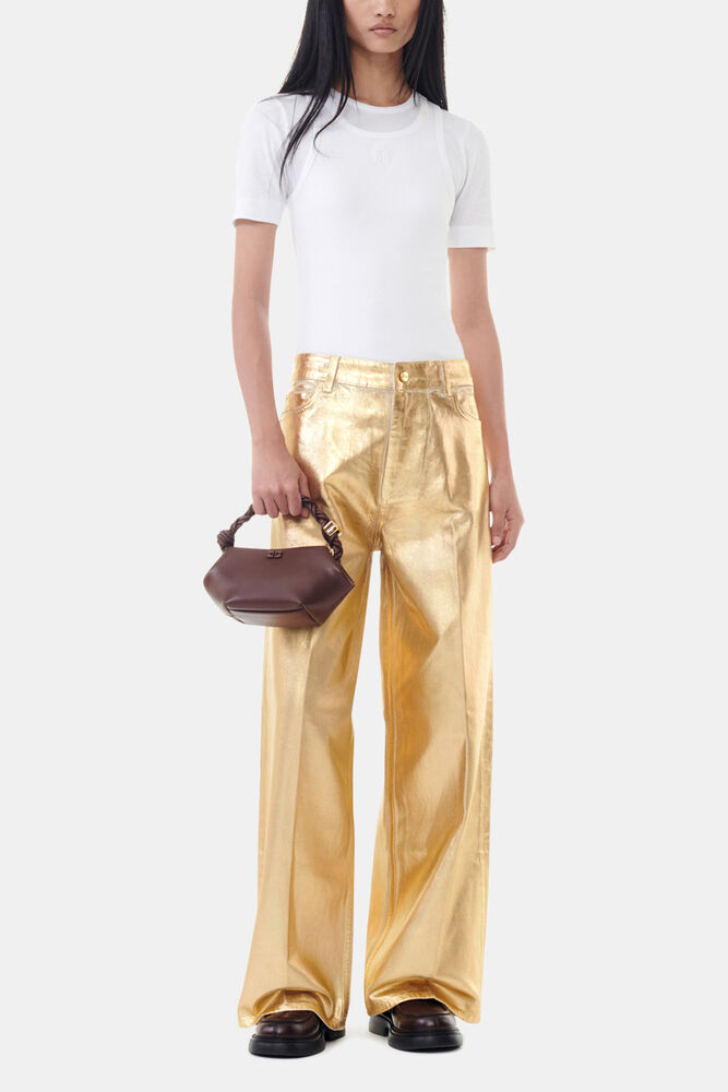 Wide Jeans in Gold Foil, Egret