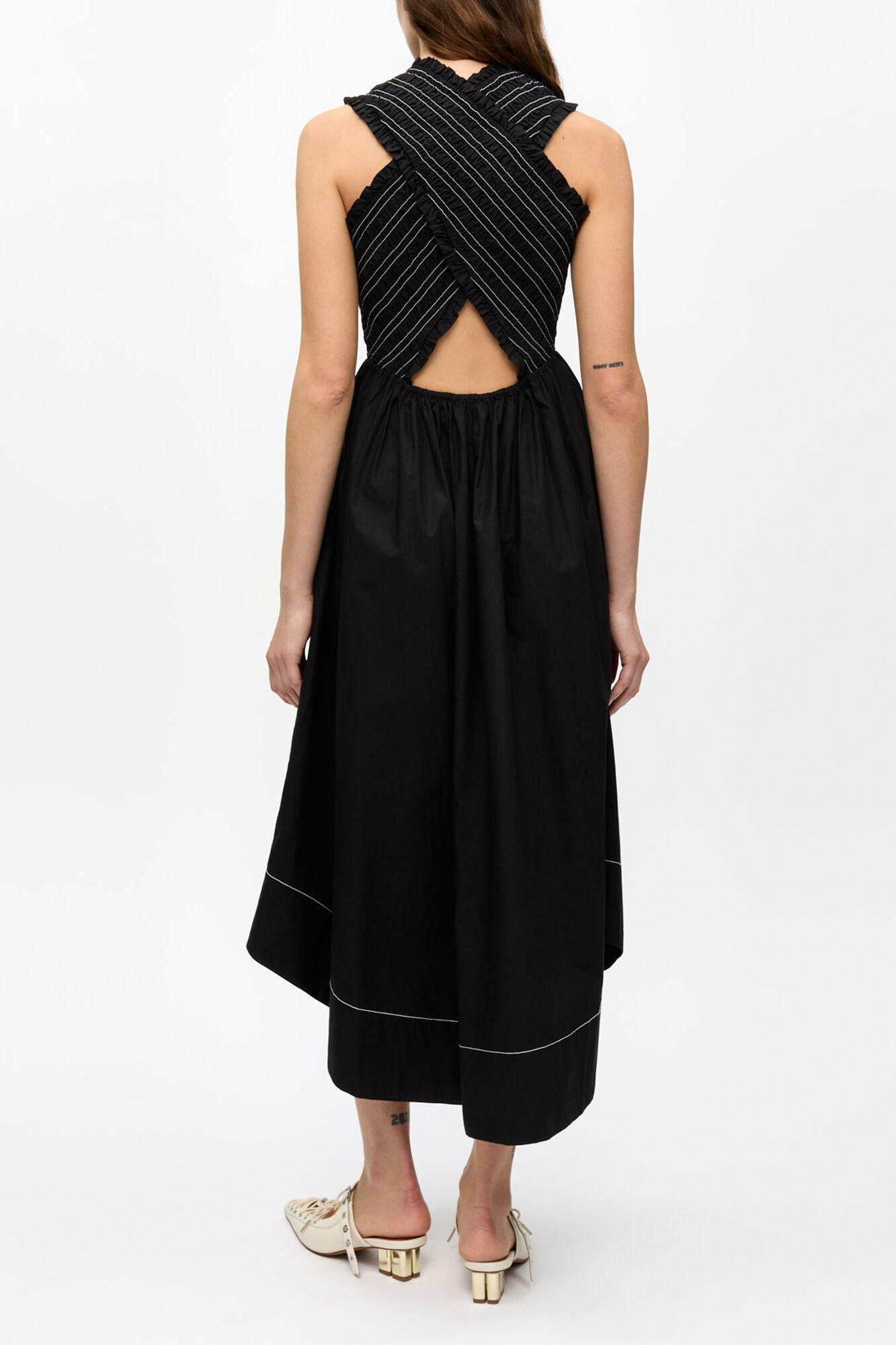 Washed Stretch Cotton Smock Midi Dress, Cotton, in colour Black - 2 - GANNI