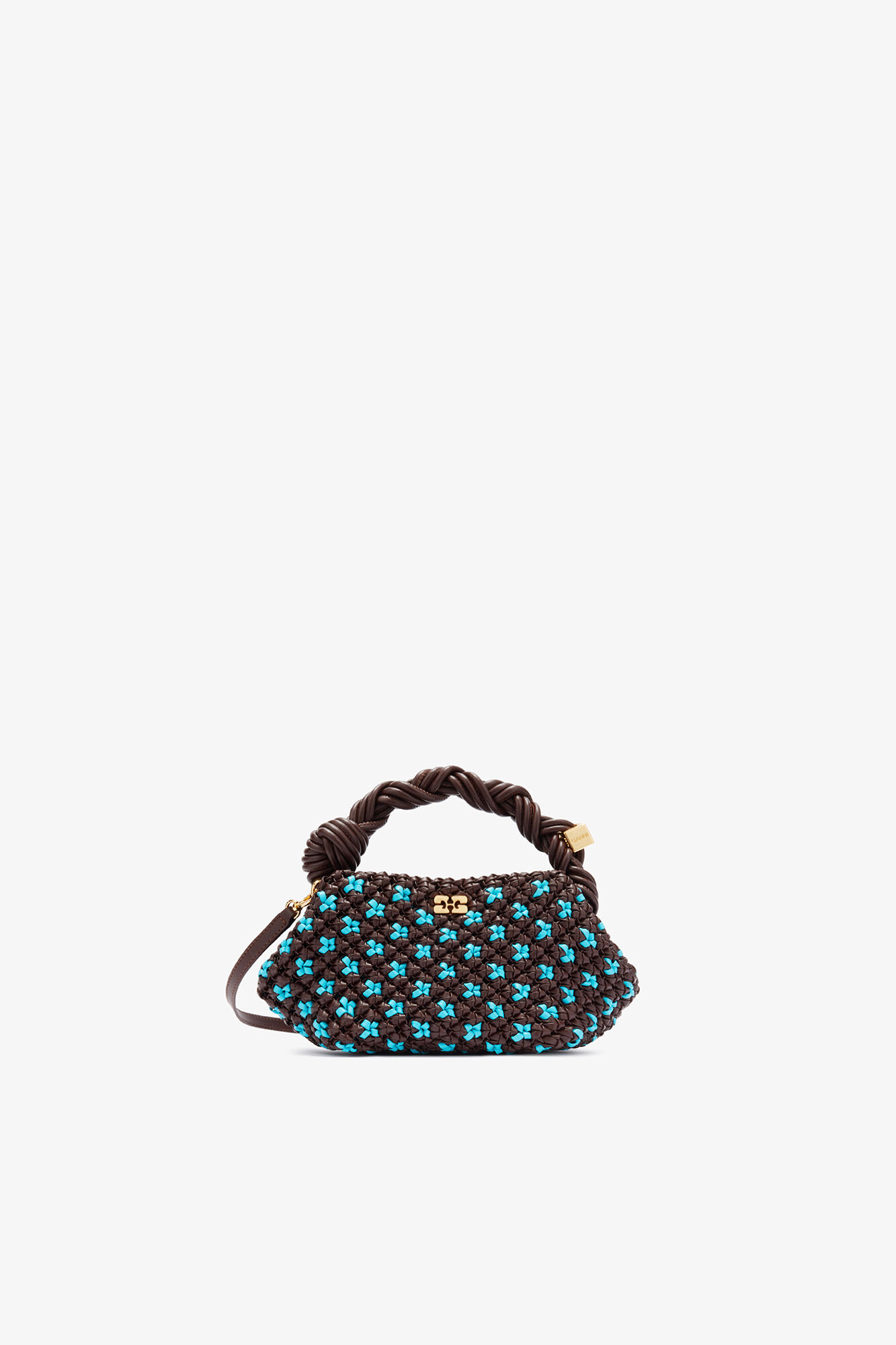 Mini Bou Bag in Braided Brown, Recycled Leather, in colour Chicory Coffee - 1 - GANNI