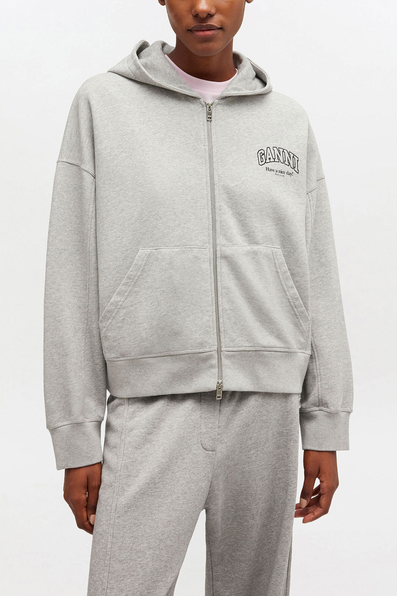 Zip Hoodie , Organic Cotton, in colour Paloma - 1 - GANNI