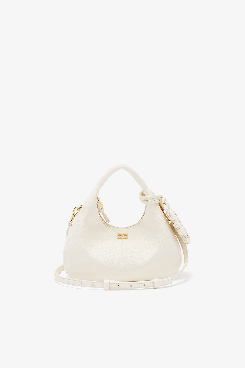 Mini Hobo Bag in White, Recycled Polyester, in colour Egret - 1 - GANNI