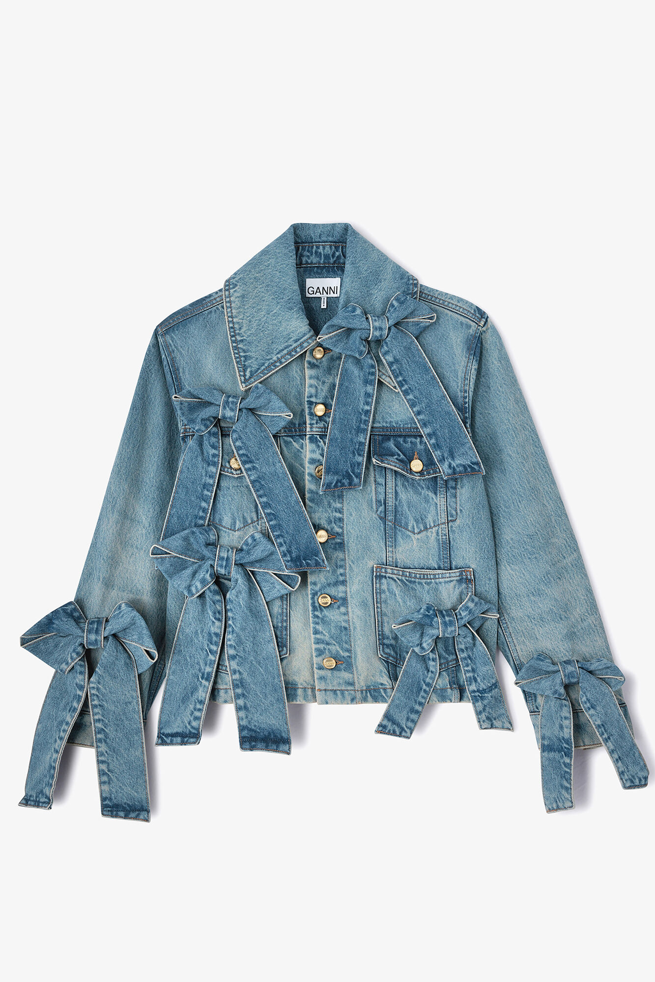 Jeansjacke aus leichtem Denim, Organic Cotton, in colour Mid Blue Vintage - 1 - GANNI