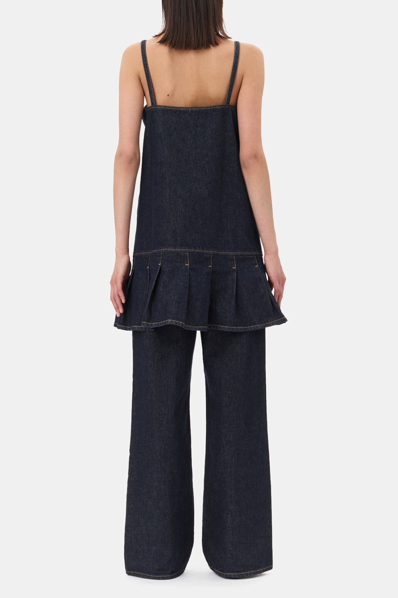 Denim Strap Mini Dress, Organic Cotton, in colour Rinse - 4 - GANNI