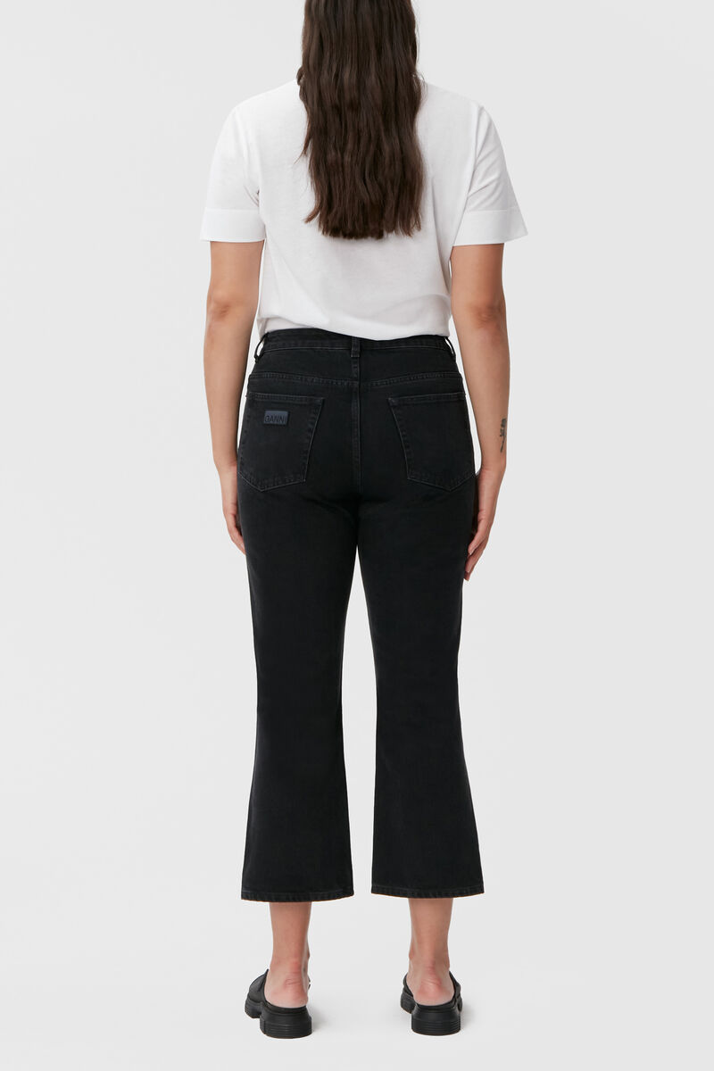 Betzy Cropped Jeans, Cotton, in colour Washed Black/Black - 2 - GANNI