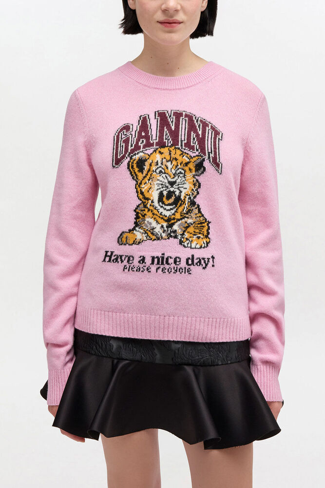 Graphic Wool Sweater, Chalk Pink