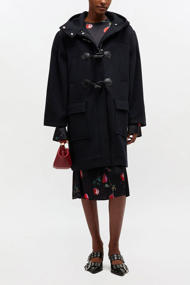 Wool Duffle Coat, Wool, in colour Sky Captain - 1 - GANNI
