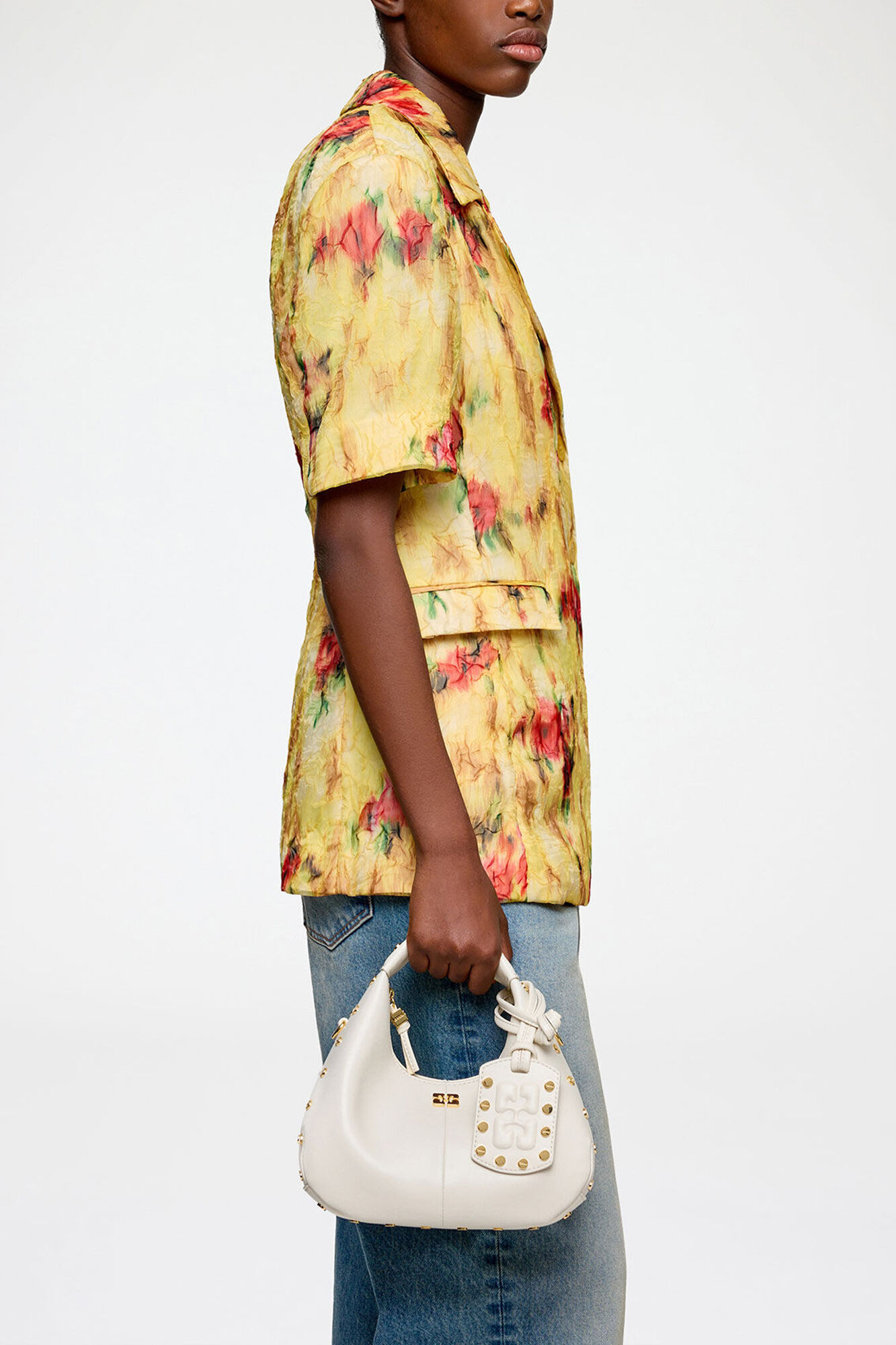 Mini Hobo Bag Studs in White, Polyester, in colour Egret - 1 - GANNI