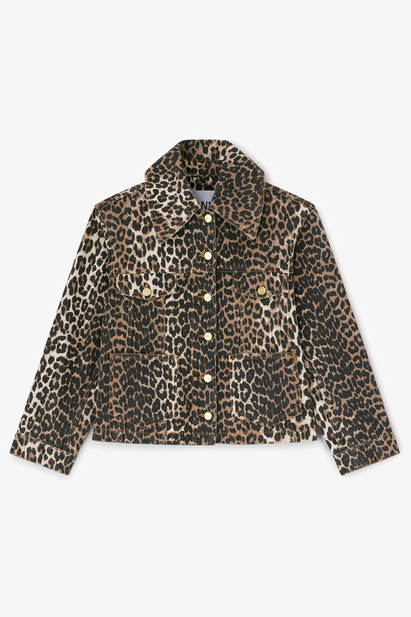 Leopard Denim Jacket, Organic Cotton, in colour Almond Milk - 1 - GANNI