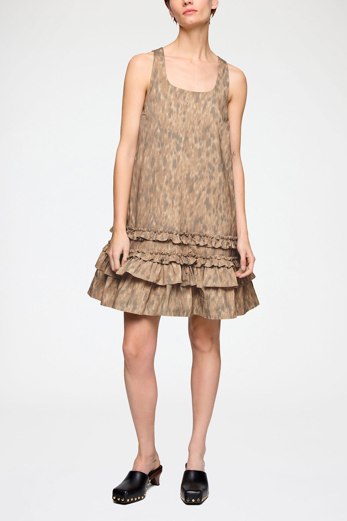 Dress in Printed Cotton, Organic Cotton, in colour Burro - 1 - GANNI