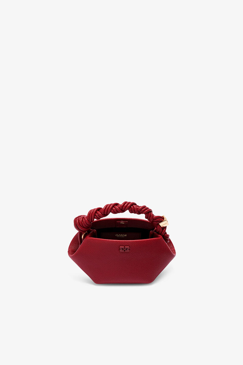 Burgundy Grained Mini Bou Bag, Recycled Polyester, in colour Red Dahlia - 3 - GANNI