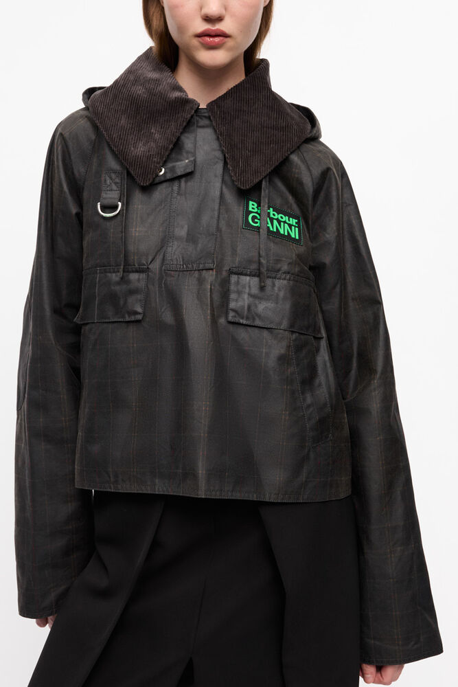 GANNI x Barbour Tartan Waxed Anorak, Dark Green