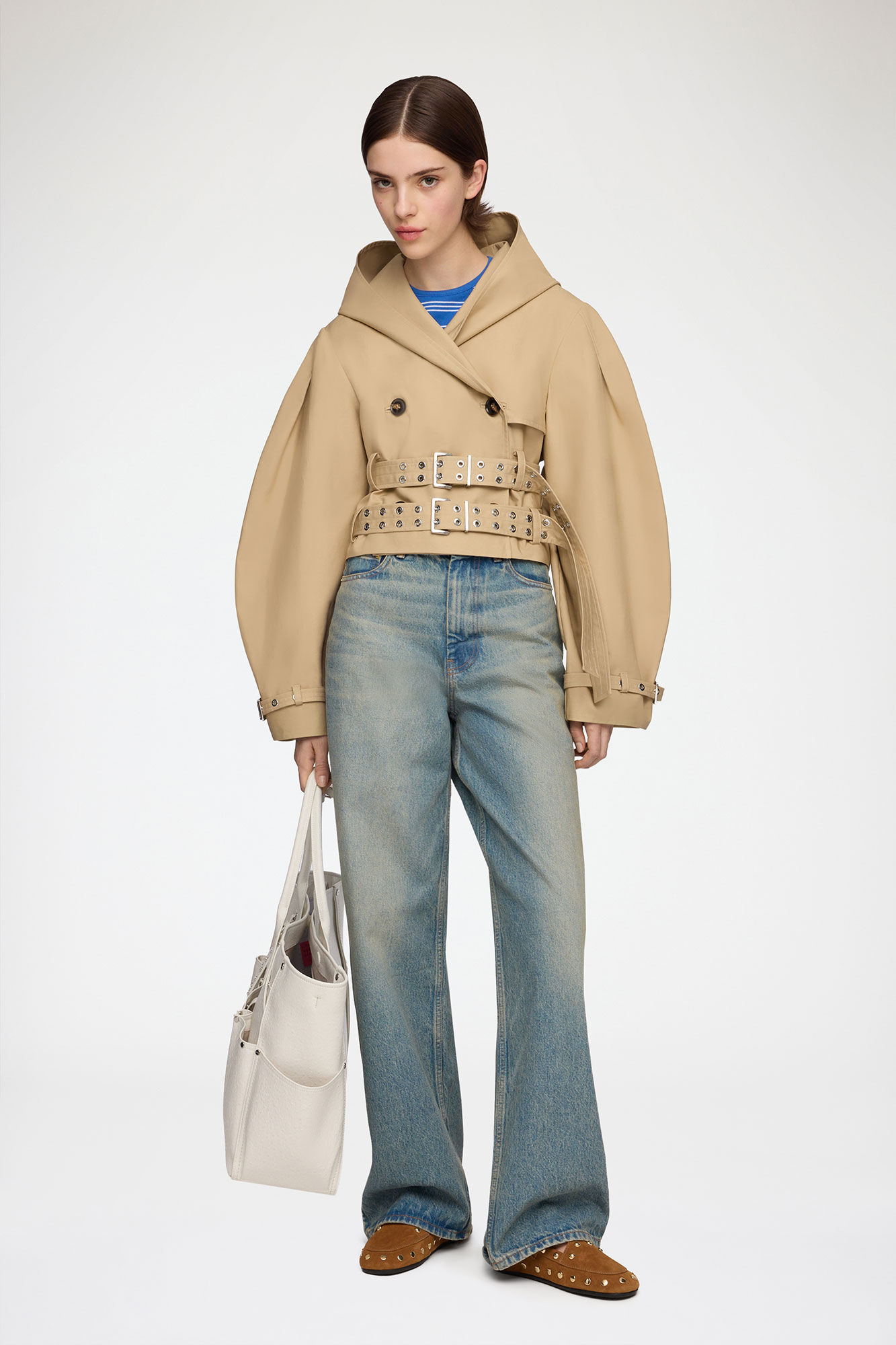 Trenchjakke i dobbel bomull, Organic Cotton, in colour Warm Sand - 2 - GANNI