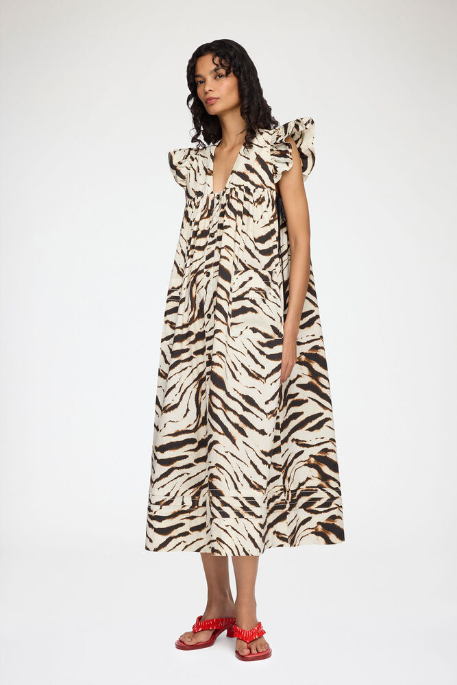 Dress in Printed Cotton, Egret