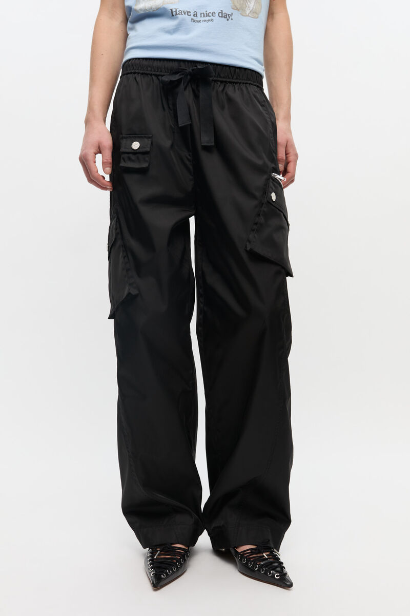 Pants in Elasticated Black Nylon, Recycled Polyamide, in colour Black - 2 - GANNI